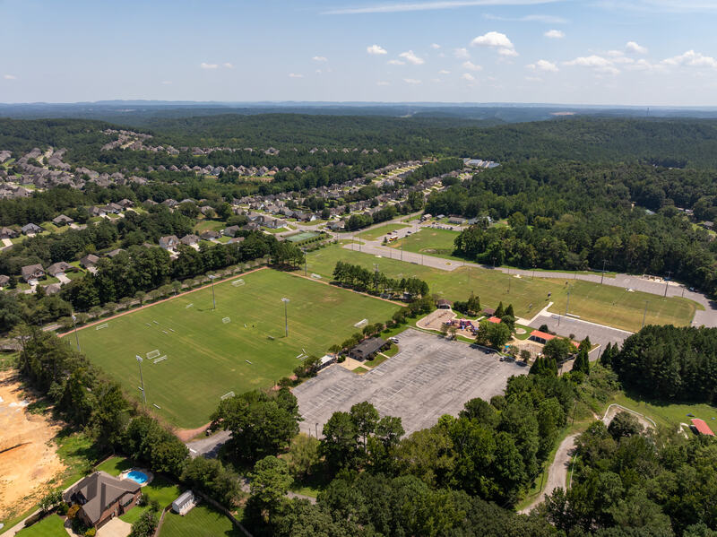 Aerial view of the park fields and surrounding area