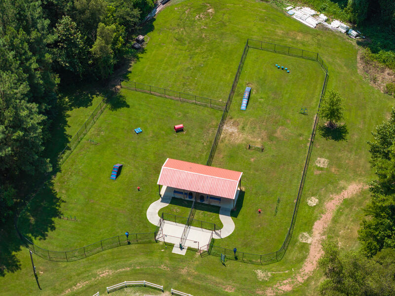 Aerial view of a nearby dog park