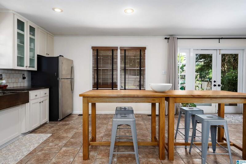 Kitchen island with French doors to the patio